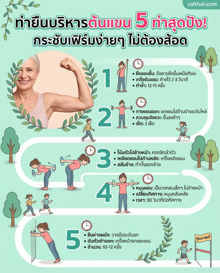 ท่ายืนบริหารต้นแขน 5 ท่าสุดปัง